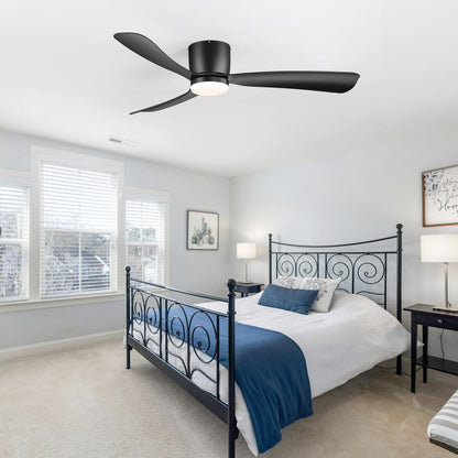 52 Inch Black/White Flush Mount LED Ceiling Fan with Lights Remote(3-Blade)