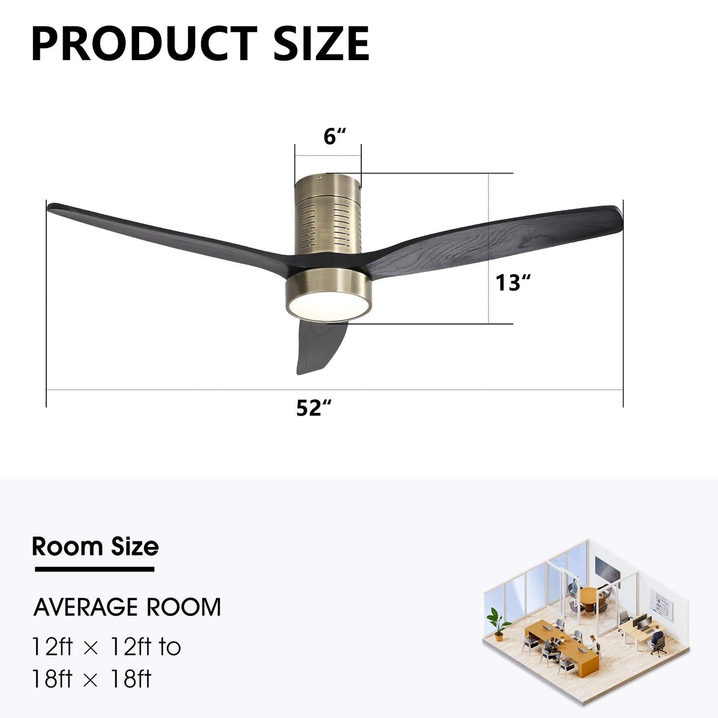 52 Inch Farmhouse Style Flush Mount Ceiling Fan with Light and Remote Control, Reversible DC Motor