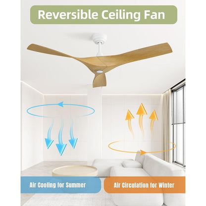 52 inch Modern Solid Wood / ABS Ceiling Fan With Remote Control(No Light),6 WInd Speed,Reversible Airflow