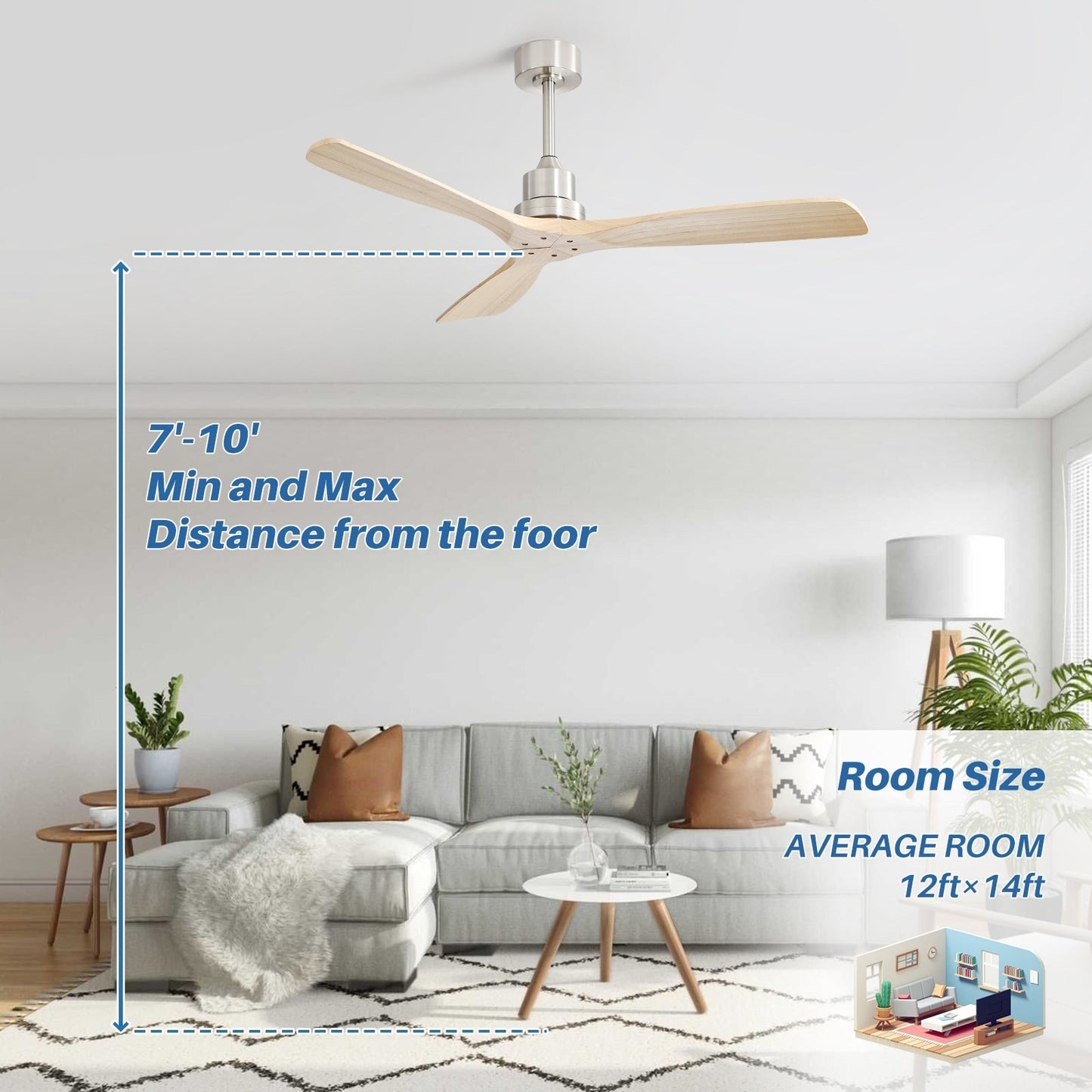 52 inch Modern Solid Wood / ABS Ceiling Fan With Remote Control(No Light),6 WInd Speed,Reversible Airflow