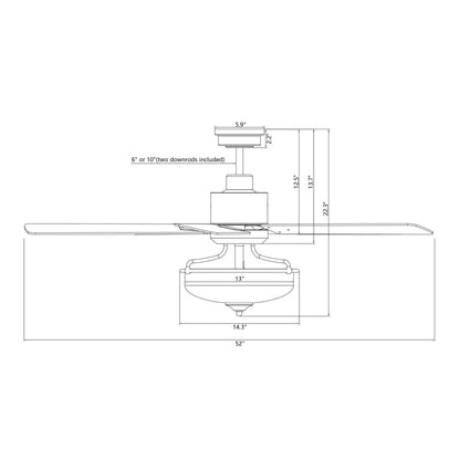 52 inch Reversible Wooden 5-Blade 3-Light Ceiling Fan with Remote