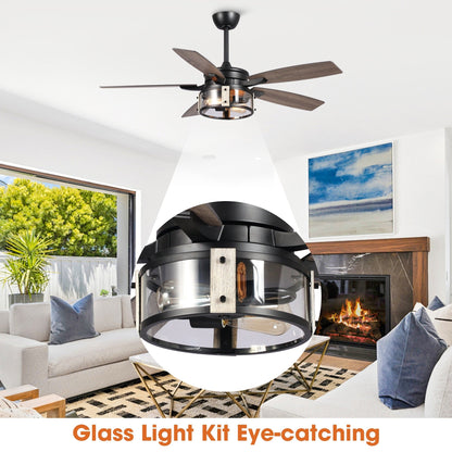 52 Rustic Black Wood 5-Blade Indoor Ceiling Fan with Remote