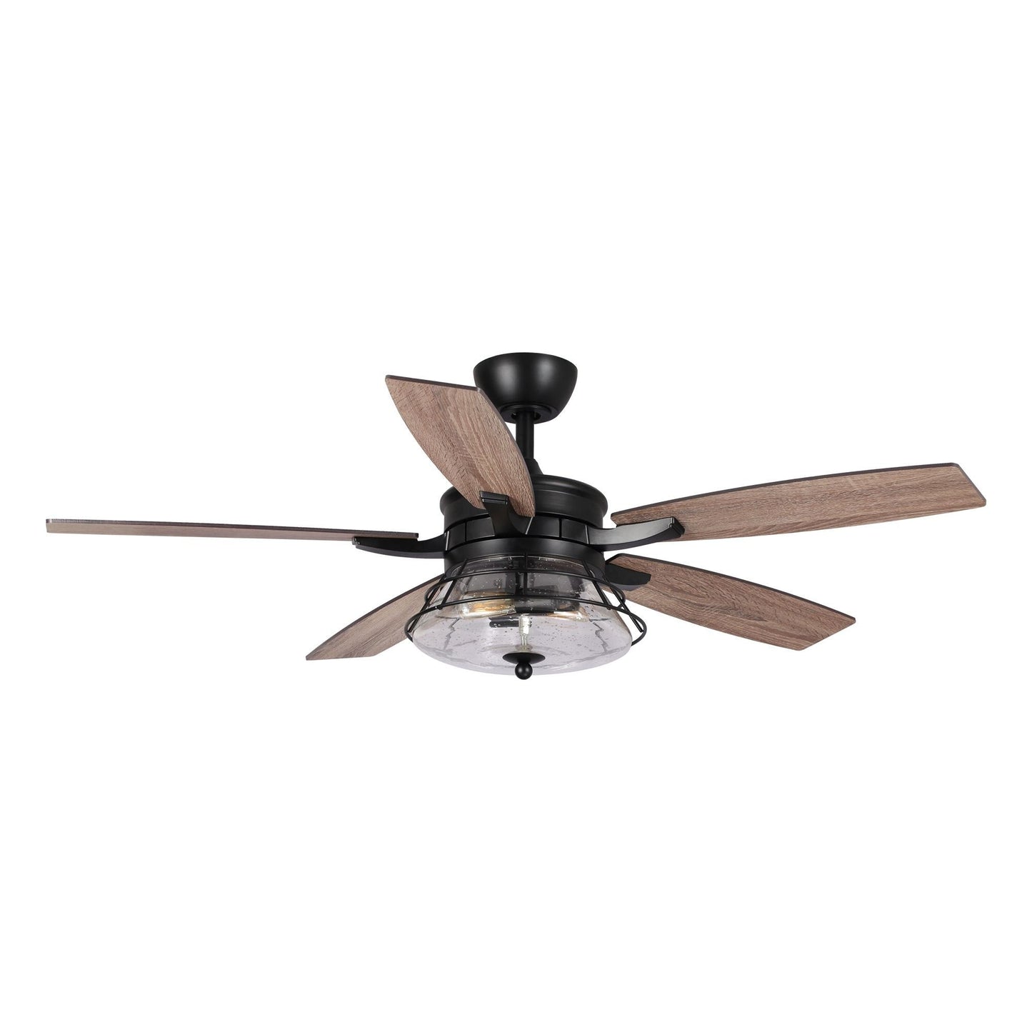 52 Industrial Seeded Glass Black Decorative Ceiling Fan with Remote and Light Kit