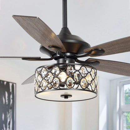 52 Modern 4-Light Chandelier Crystal Ceiling Fan with Remote