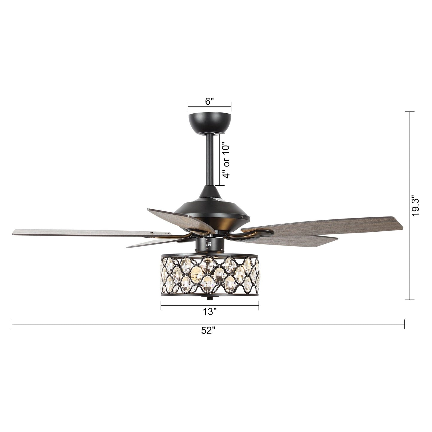 52 Modern 4-Light Chandelier Crystal Ceiling Fan with Remote