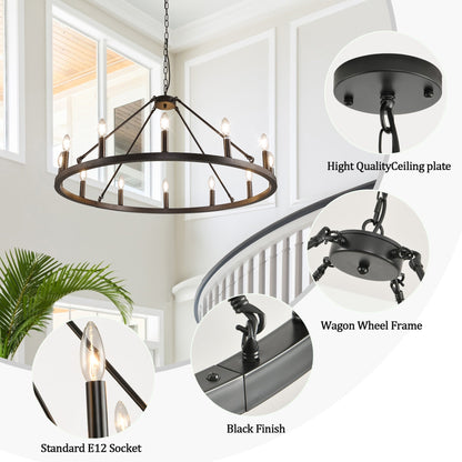 54-inch Round Wagon Wheel 24-light Chandelier