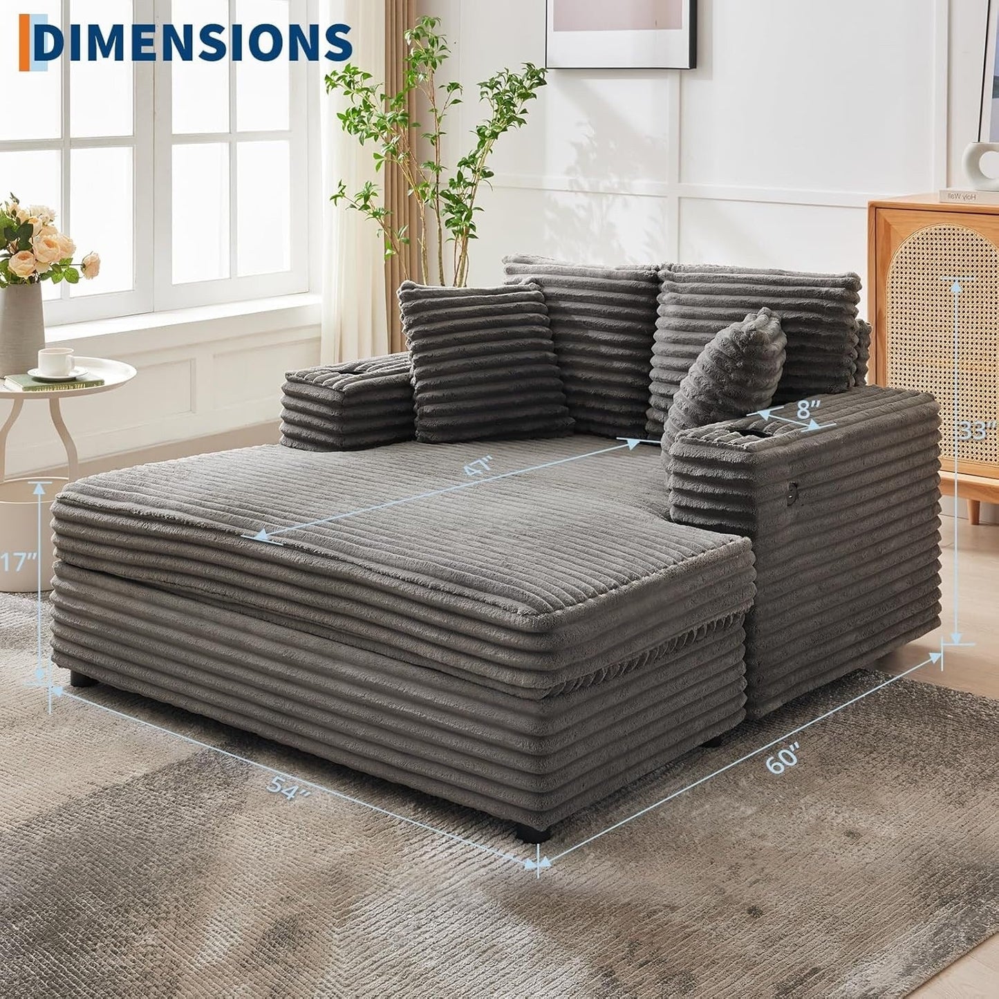 54'' Upholstered Sofa Bed with Pillows and Arms Indoor Oversized Coffee Chair Comfortable Corduroy Sleeper Sofa