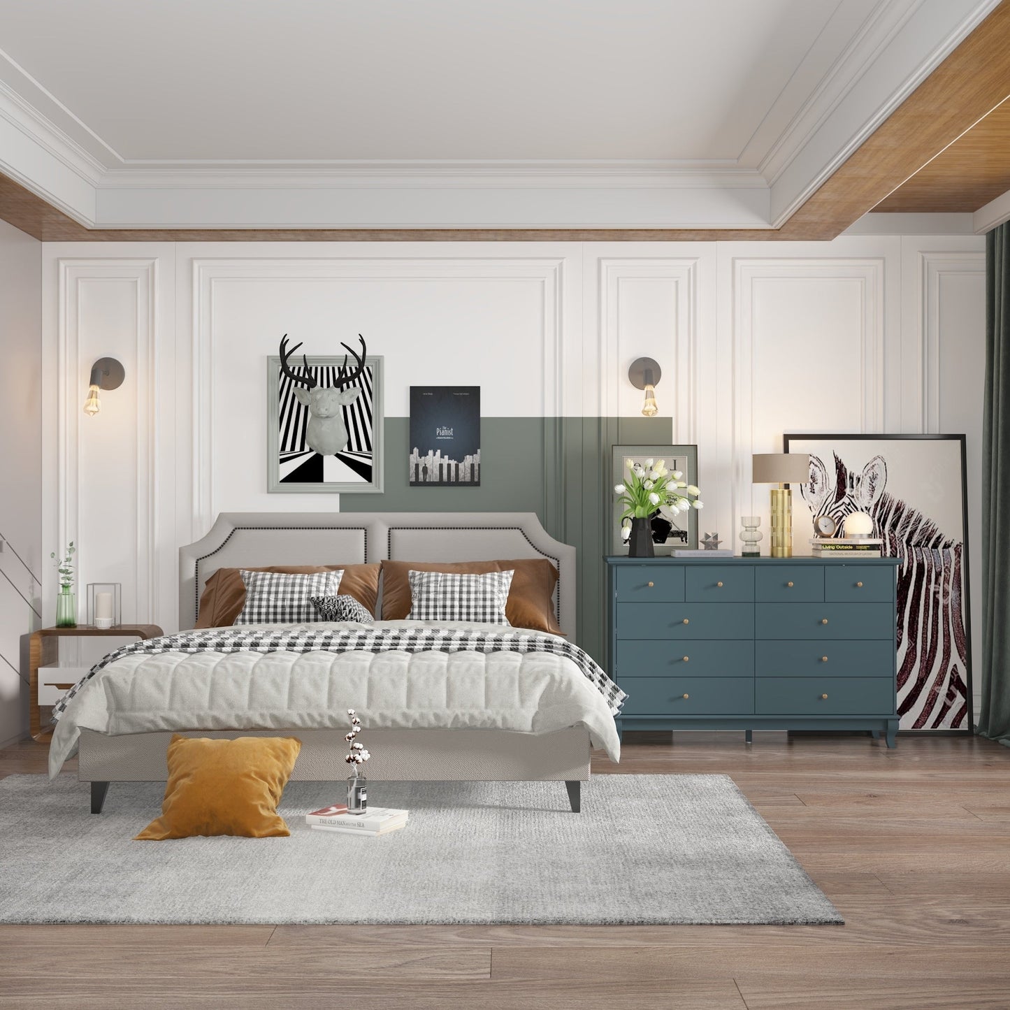 55.1 Wide Double Bedroom Dresser with Storage Drawers