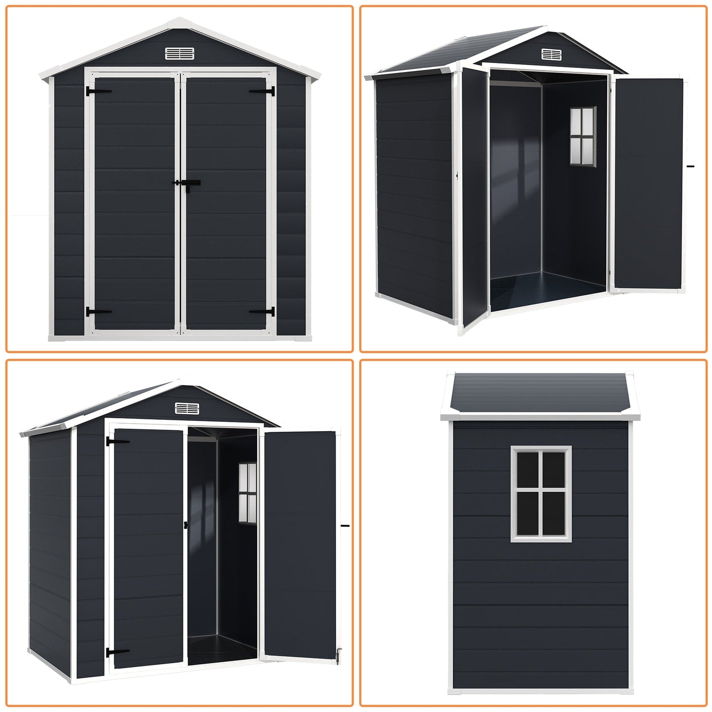 6 ft x 4 ft/6 ft x 8 ft/8 ft x 6 ft/8 ft x 10 ft All-Weather Resin Outdoor Plastic Storage Shed w/Floor, Spire Tool Shed