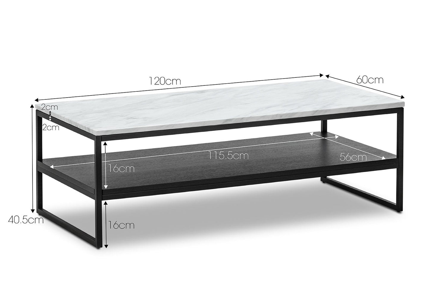 Brink 1.2m White Marble Coffee Table - Black