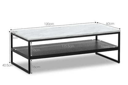 Brink 1.2m White Marble Coffee Table - Black