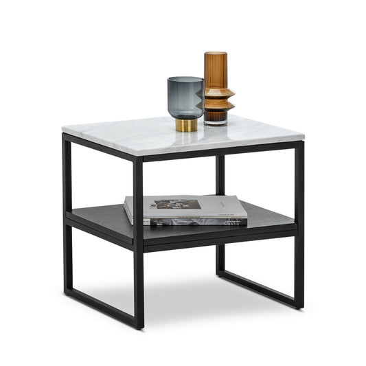 Brink White Marble Side Table - Black
