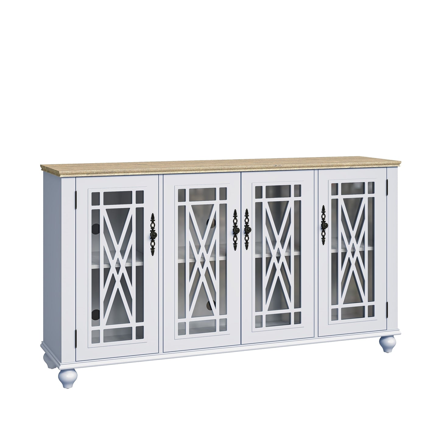 63 Vintage Style Wood Kitchen Accent Buffet Sideboard Cabinet - 63 in Width