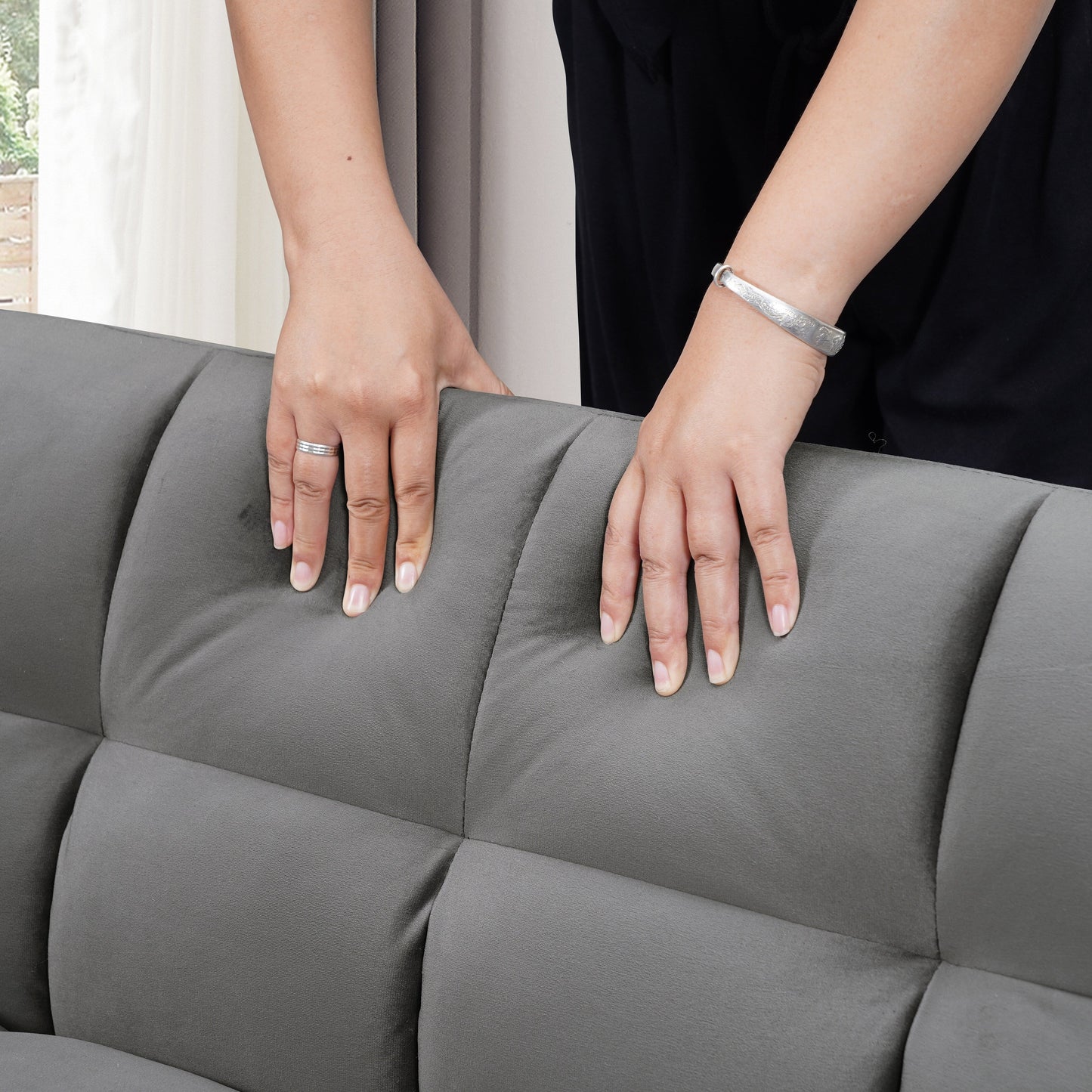 64.96 Velvet 3-in-1 Convertible Sofa Bed with Adjustable Back, Storage Pocket, and 500lb Weight Capacity