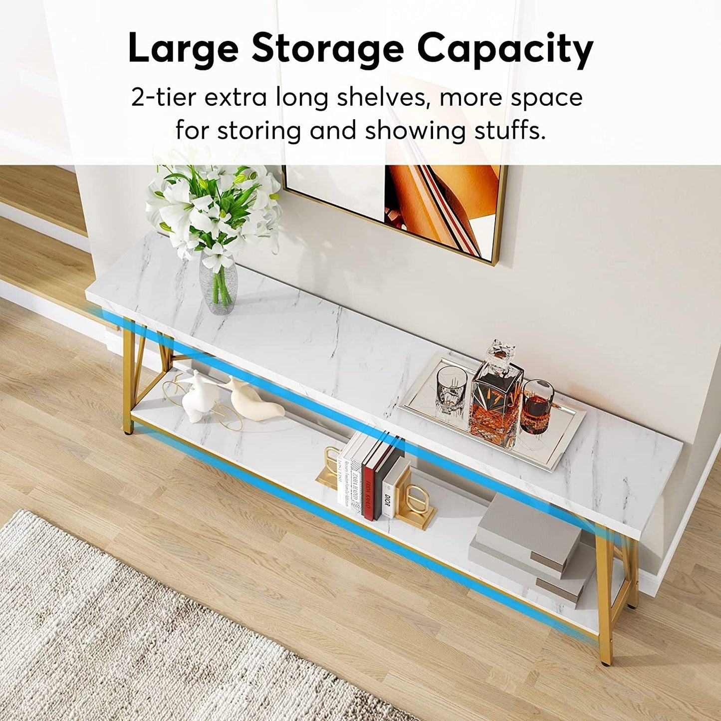 70.9 Inch Extra Long Sofa Table, Industrial Entry Console Table