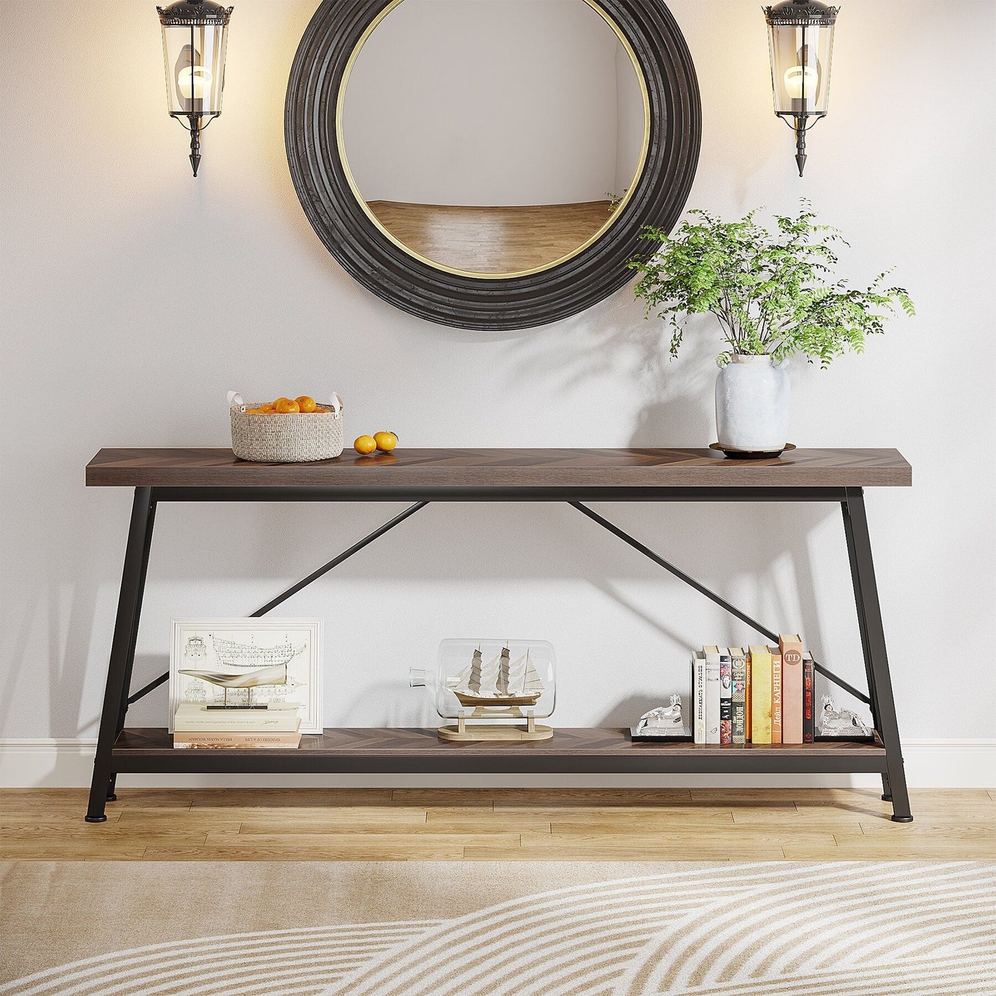 70.9 Inch Extra Long Sofa Table, Industrial Entry Console Table