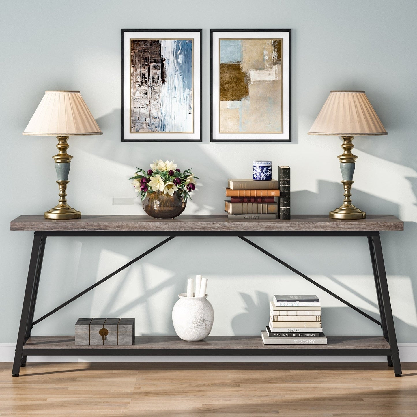 70.9 Inch Extra Long Sofa Table, Industrial Entry Console Table