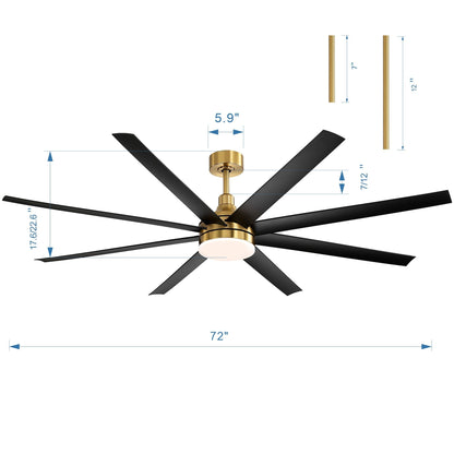 72 Large Ceiling Fans with LED Light Remote Control-8 Blade - 72 Inch