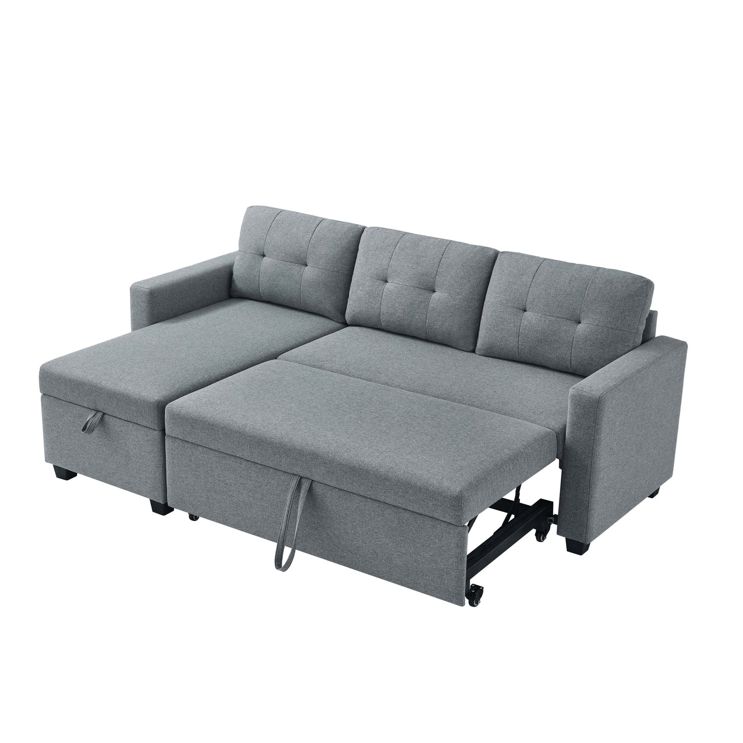 81.5'' Upholstered Convertible 3 Seater Sleeper Sofa with Pull-Out Bed, Reversible Storage Chaise, and Back Cushions