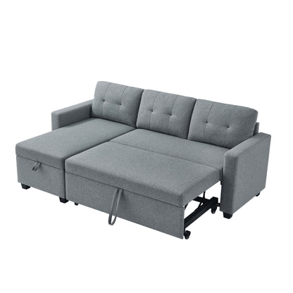81.5'' Upholstered Convertible 3 Seater Sleeper Sofa with Pull-Out Bed, Reversible Storage Chaise, and Back Cushions
