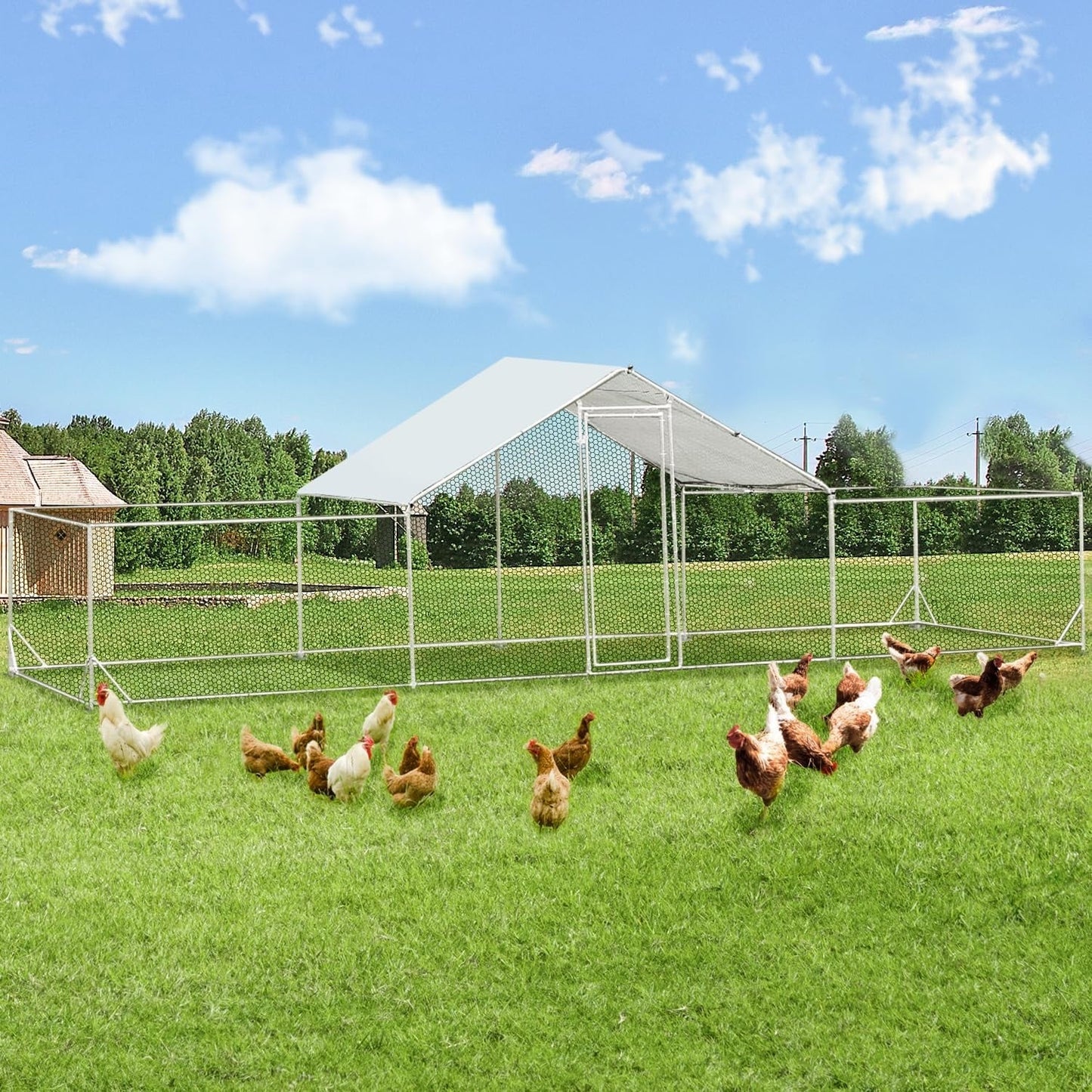 AECOJOY Large Metal Chicken Coop Run Walk-in Metal Chicken Cage