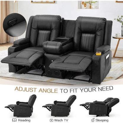 AECOJOY Recliner Sofa Manual RV Reclining Couch PU Home Theater Seating w/ Console
