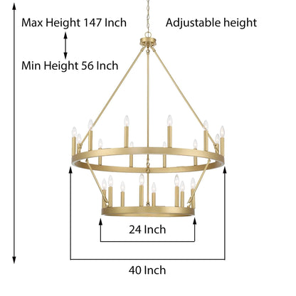 Acroma 20-light Modern Farmhouse 40In Round Wagon Wheel Chandelier with UL