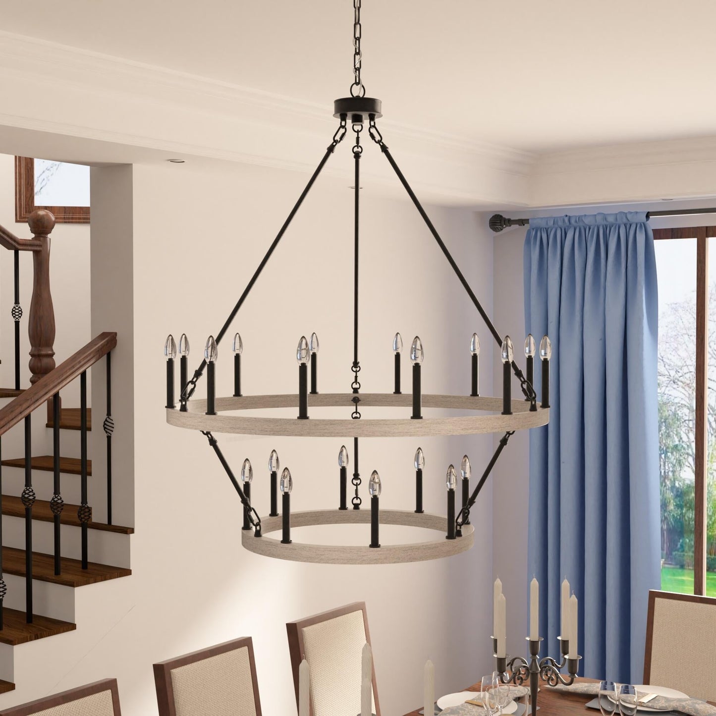 Acroma 20-light Modern Farmhouse 40In Round Wagon Wheel Chandelier with UL