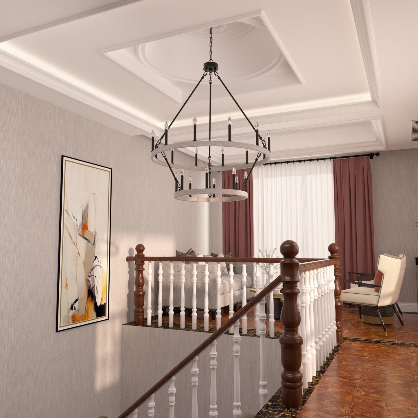 Acroma 20-light Modern Farmhouse 40In Round Wagon Wheel Chandelier with UL