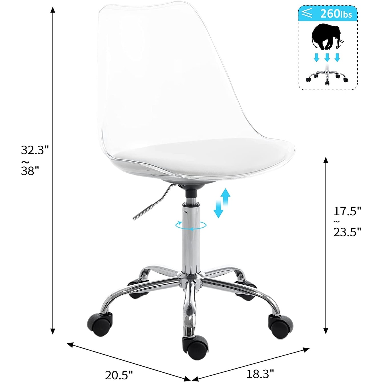 Acrylic Swivel adjustable height Armless Home office Rolling Chair
