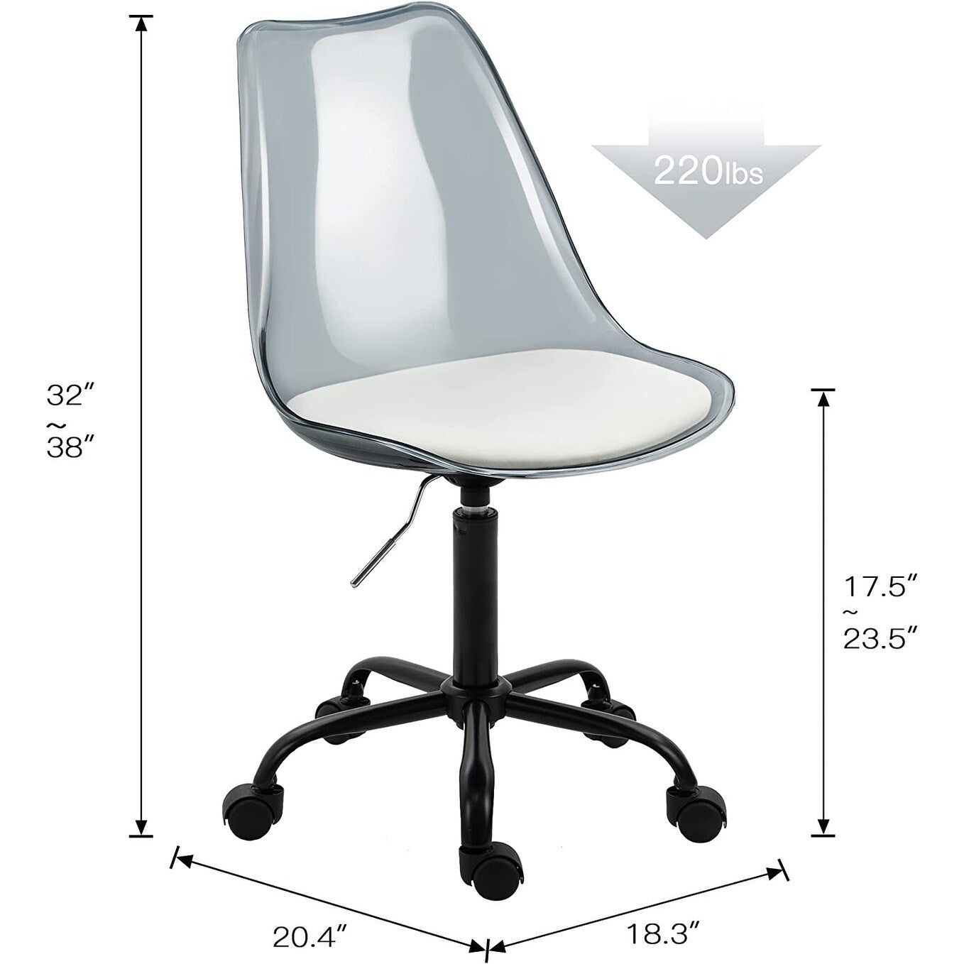 Acrylic Swivel adjustable height Armless Home office Rolling Chair