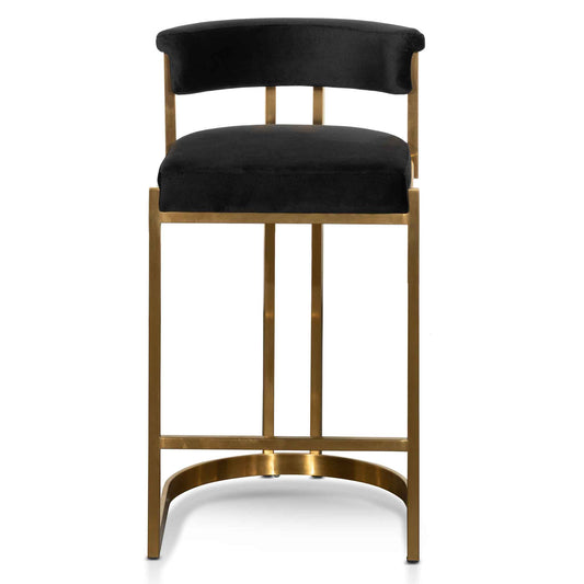 Adela Black Velvet Bar Stool - Golden Base