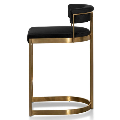 Adela Black Velvet Bar Stool - Golden Base