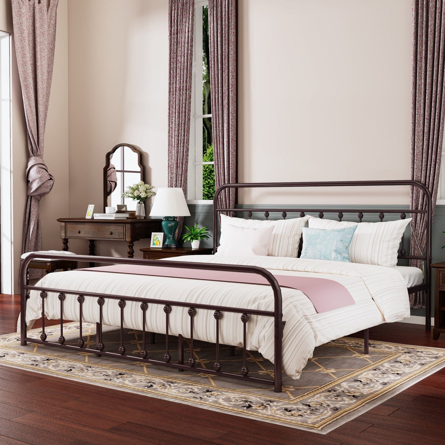 Alazyhome Simple Vintage Metal Platform Bed Frame, Easy-Assembly