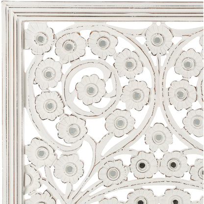 Allen White Washed Hand Carved 48x28-inch Wall Panel with Mirror Inlay