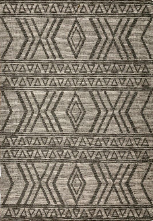 Amelia 200cm x290cm Tribal Textured Hypo-Allergenic Wool Rug - Charcoal