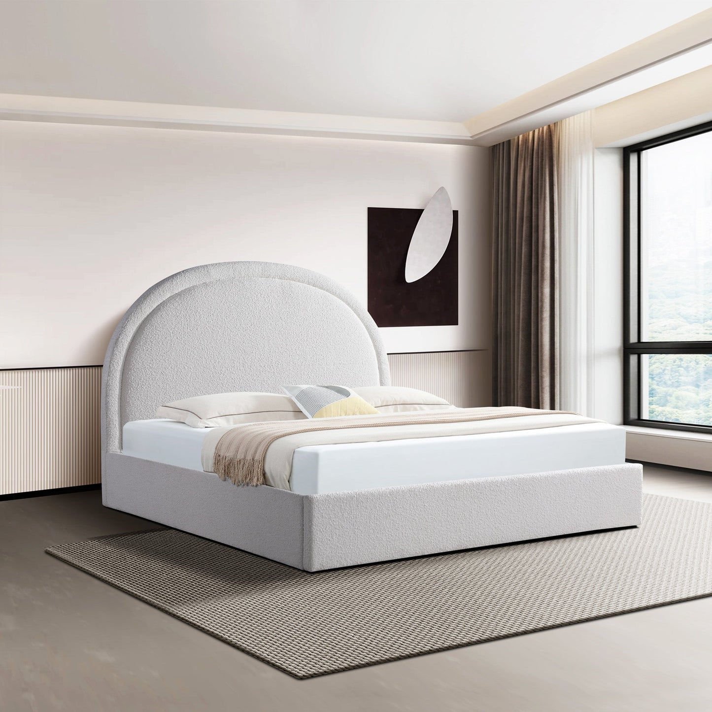 Antoni Queen Bed Frame - Antique White Boucle with Storage