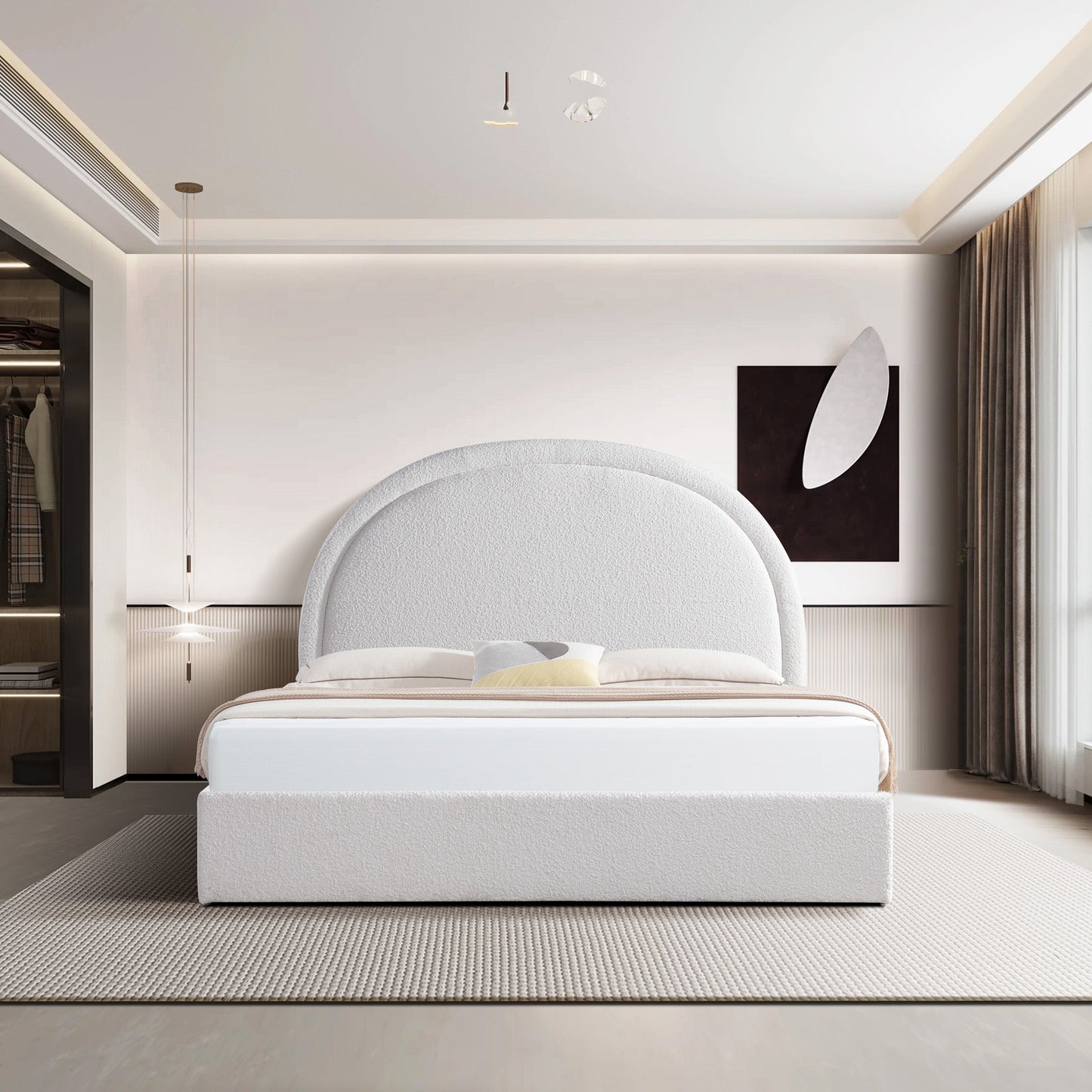 Antoni Queen Bed Frame - Antique White Boucle with Storage