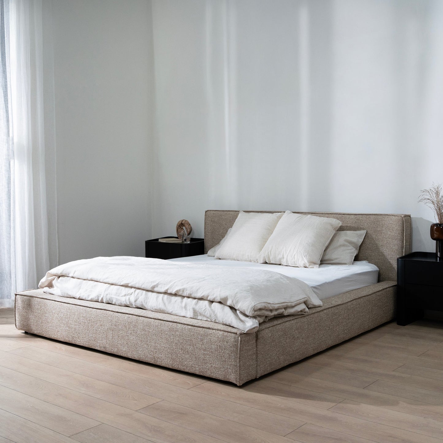 Castillo Fabric King Bed Frame - Stonish Beige