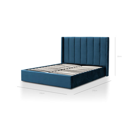 Betsy Queen Bed Frame - Teal Navy Velvet with Storage