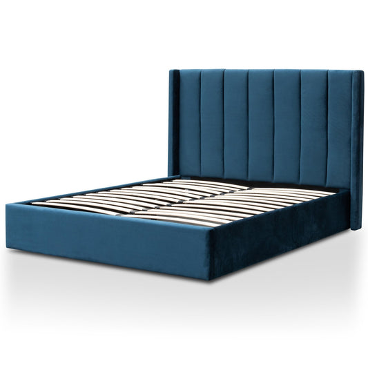 Betsy Queen Bed Frame - Teal Navy Velvet with Storage