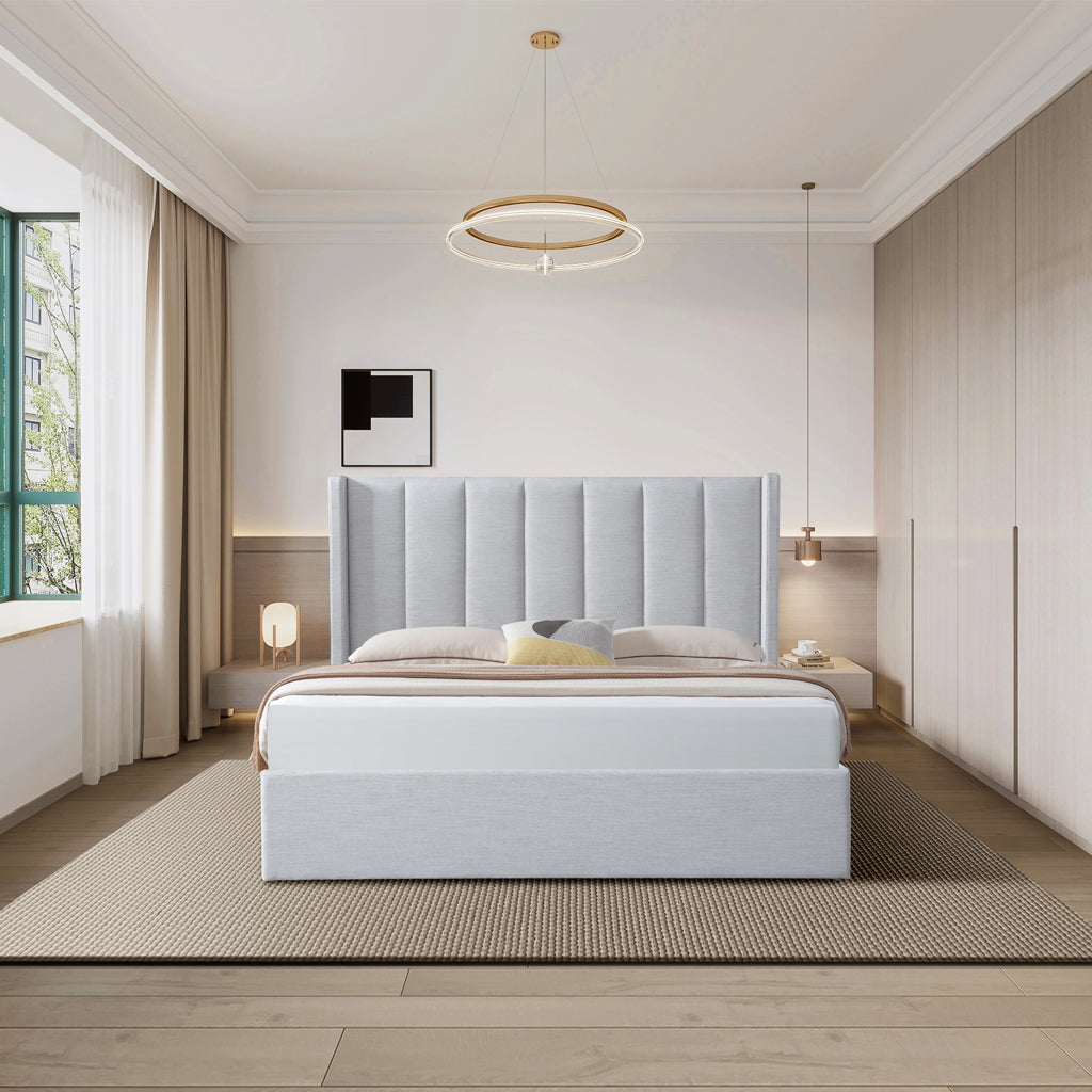 Betsy Fabric King Bed Frame - Pearl Grey with Storage