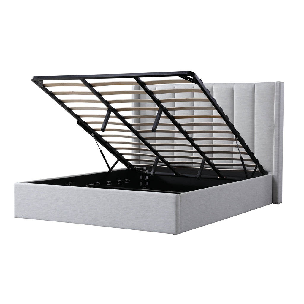 Betsy Fabric King Bed Frame - Pearl Grey with Storage