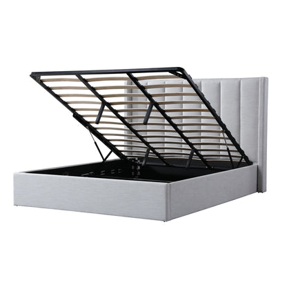 Betsy Fabric King Bed Frame - Pearl Grey with Storage