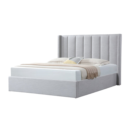 Betsy Fabric King Bed Frame - Pearl Grey with Storage