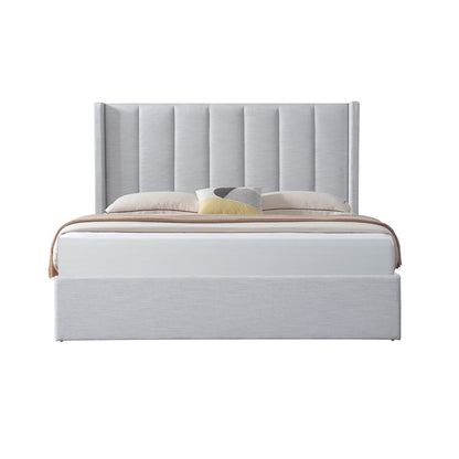 Betsy Fabric King Bed Frame - Pearl Grey with Storage