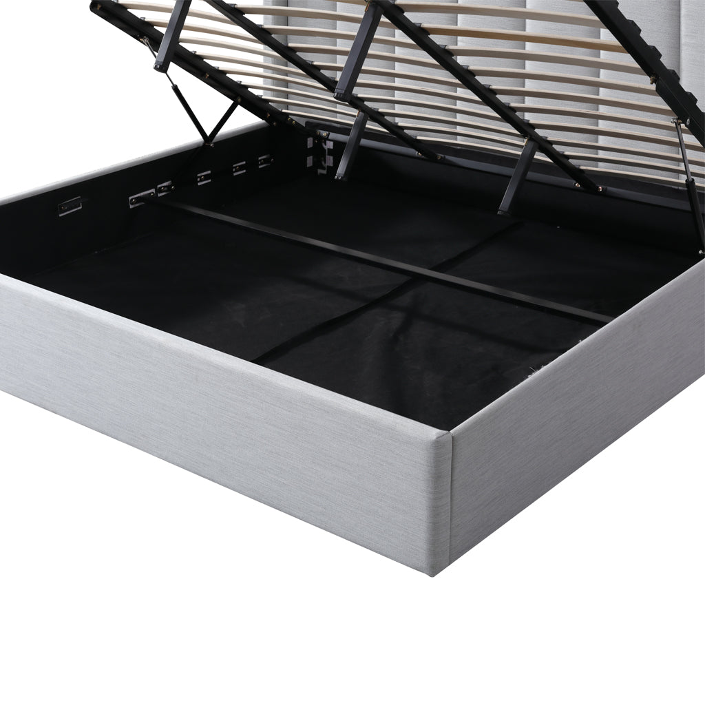 Betsy Fabric King Bed Frame - Pearl Grey with Storage