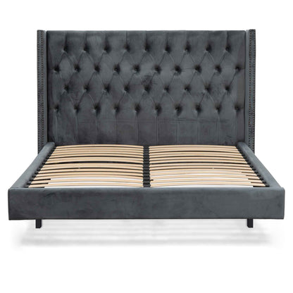 Carolina Queen Bed Frame - Charcoal Velvet - Last One