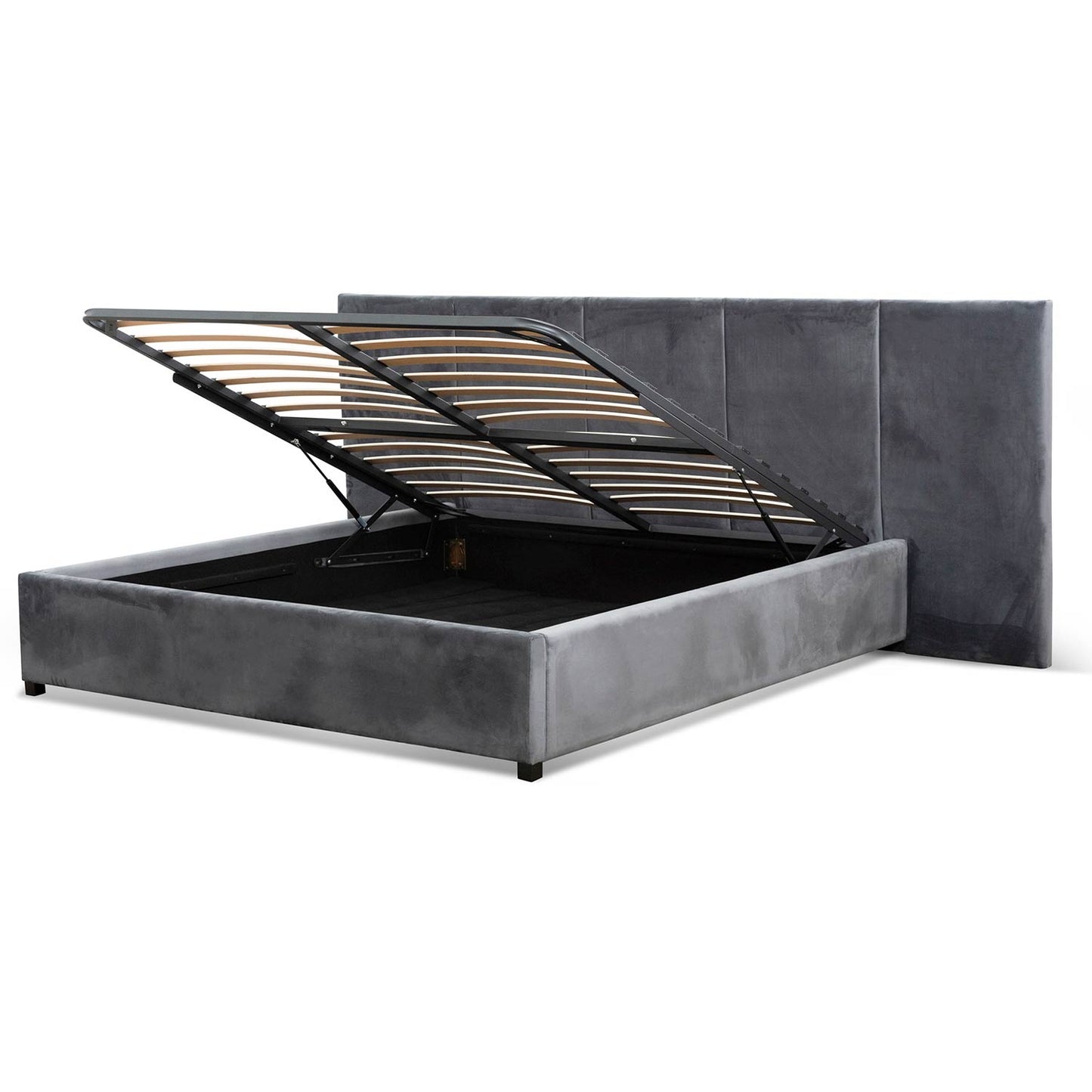 Amado King Bed Frame - Charcoal Velvet with Storage