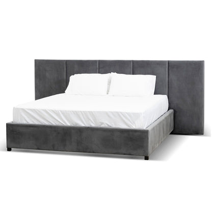 Amado King Bed Frame - Charcoal Velvet with Storage